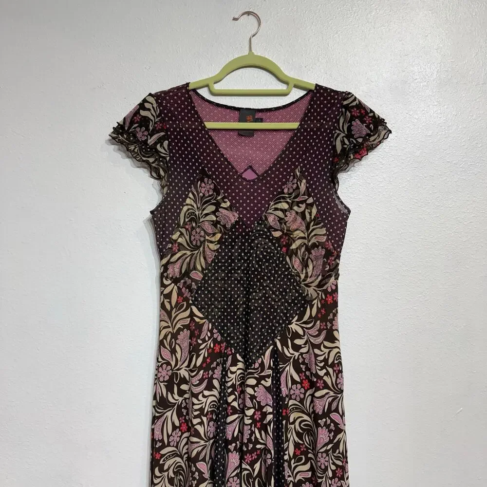 ANAC by Kimi Black Pink Floral Polka Dot Midi Dress Sz M - Picture 3 of 12